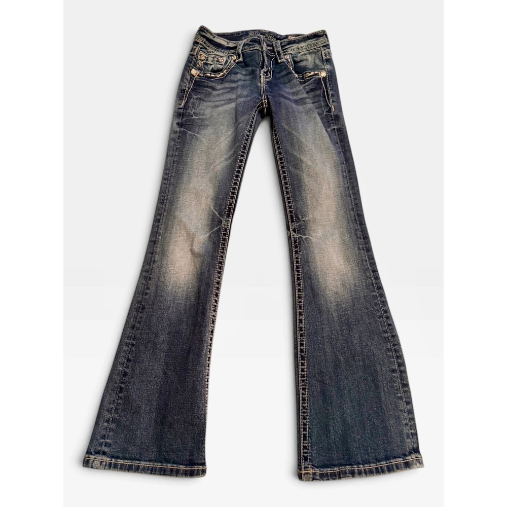 Miss Me Girls Bootcut Jeans Blue Medium Wash Embellished Wing Pockets Size 10
